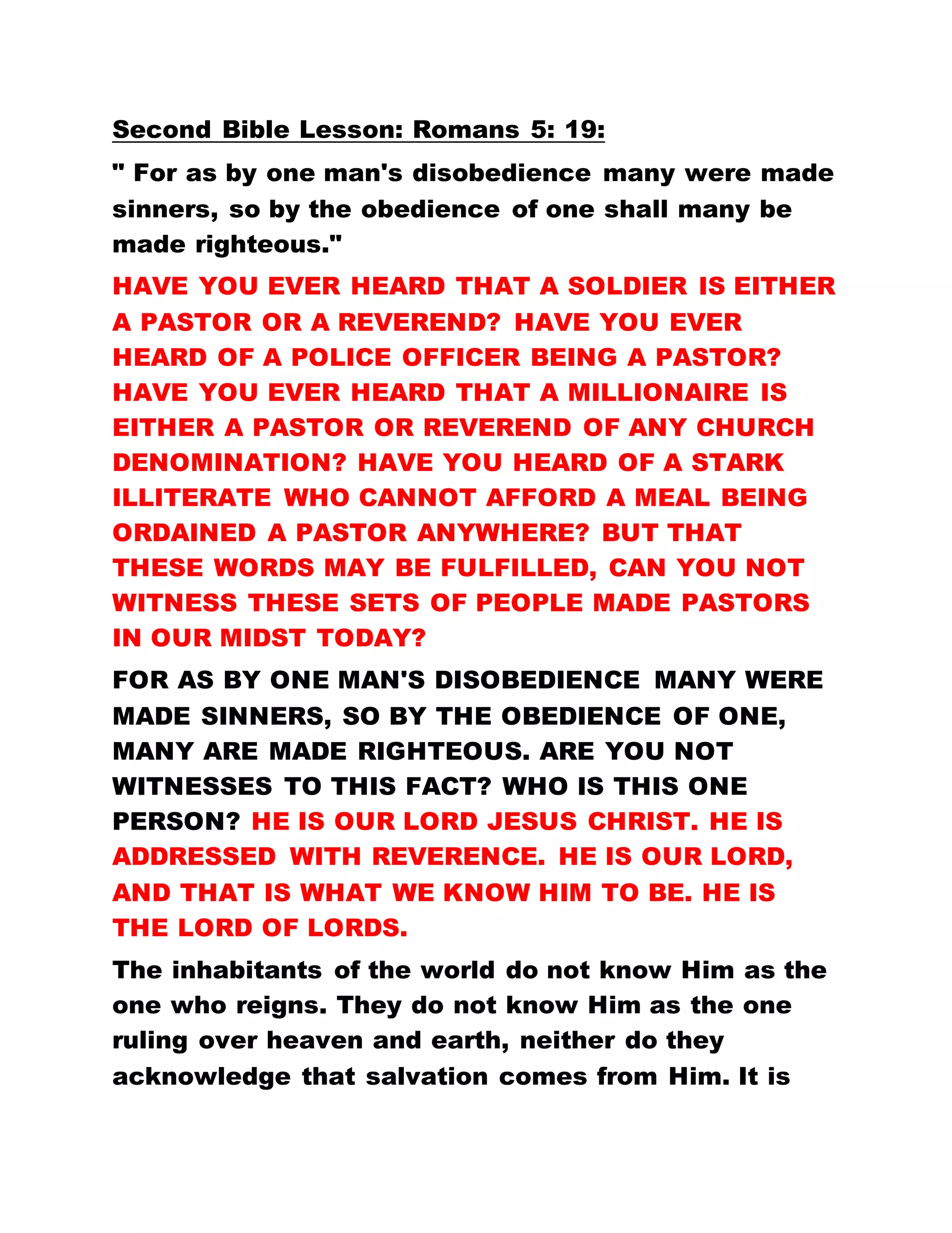 TESTIFIES OF THE WONDERFUL POWER IN
BROTHERHOOD. However, the source of this power
is what confuses the world. There is power in
Brotherhood. They always confess, yet speculate
that it is not from God. My question is, if it is not
from God, is it from you? If it is from you, let us
watch you demonstrate it.
BY LEADER OLUMBA OLUMBA OBU
THE SUPERNATURAL TEACHER, AND
SOLE SPIRITUAL HEAD OF THE UNIVERSE
BROTHERHOOD OF THE CROSS AND STAR
Excerpt from the gospel: THE ERA OF THE HOLY SPIRIT
………………………………………………………………………….
ORDINATION
The world claims that Brotherhood does not know
Our Lord Jesus Christ. WHERE IS HE? IS HE NOT THE
ONE OPERATING IN BROTHERHOOD OF THE CROSS
AND STAR? IS HE NOT POWER? IS HE NOT HOPE? IS
HE NOT THE GIVER OF BREAD? IS HE NOT HE ONE
REFORMING US? IS THE WORD OF HIS NOT MADE
MANIFEST?
He said, as by one man's disobedience, many were
made sinners, so by the obedience of ONE shall
many be made righteous. When you prepared charms
and concoctions, were you reformed? When you
 