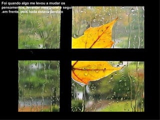 Foi quando algo me levou a mudar os pensamentos, levantar meu moral e seguir em frente, pois nada estava perdido. 