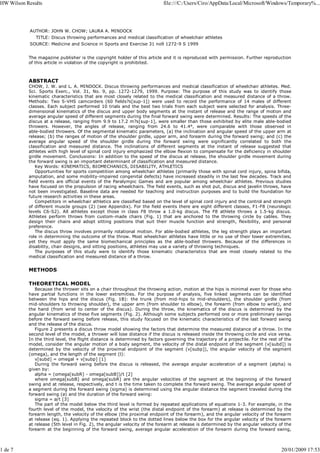 Discus throwing performances and medical classification of wheelchair ...