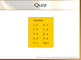 © 2009 Pearson Education, Upper Saddle River, NJ 07458. All Rights Reserved
Floyd, Digital Fundamentals, 10th
ed
Answers:
1. a
2. b
3. d
4. b
5. c
6. c
7. d
8. a
9. d
10. b
 