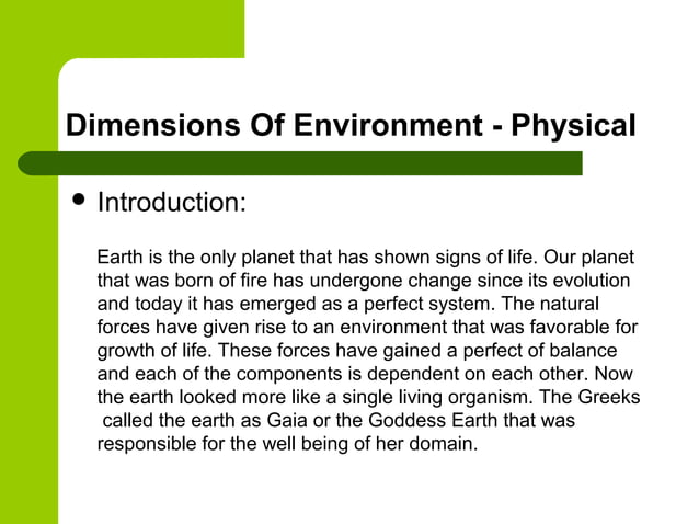 Dimensions of environment | PPT | Geography | Science