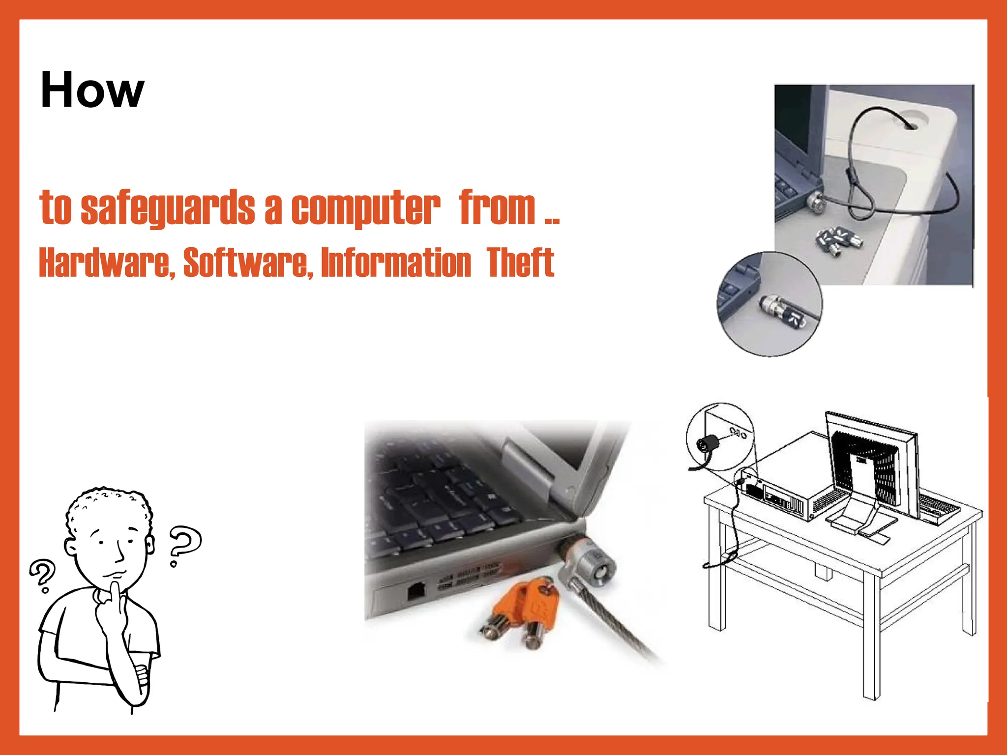 How
to safeguards a computer from ..
Hardware, Software, Information Theft
 