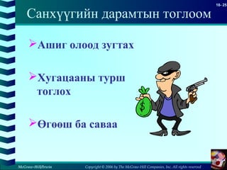 Copyright © 2006 by The McGraw-Hill Companies, Inc. All rights reserved
18- 25
McGraw-Hill/Irwin
Санхүүгийн дарамтын тоглоом
Ашиг олоод зугтах
Хугацааны турш
тоглох
Өгөөш ба саваа
 