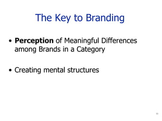 The Key to Branding Perception  of Meaningful Differences among Brands in a Category Creating mental structures 