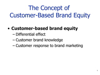 The Concept of  Customer-Based Brand Equity Customer-based brand equity Differential effect Customer brand knowledge Customer response to brand marketing 