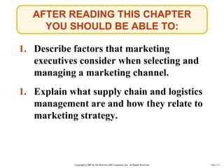 AFTER READING THIS CHAPTER
     YOU SHOULD BE ABLE TO:

1. Describe factors that marketing
   executives consider when sel...