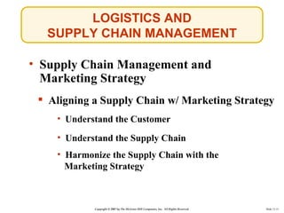 LOGISTICS AND
  SUPPLY CHAIN MANAGEMENT

• Supply Chain Management and
  Marketing Strategy
  Aligning a Supply Chain w/ ...