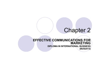 Chapter 2 EFFECTIVE COMMUNICATIONS FOR MARKETING DIPLOMA IN INTERNATIONAL BUSINESS (BUS2513) 