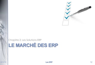 Chapitre 2: Les Solutions ERP

LE MARCHÉ DES ERP

22/10/12

Les ERP

12

 