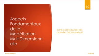 50

Aspects
Fondamentaux
de la
Modélisation
MultiDimensionn
elle
Business Intelligence

CHP3: MODÉLISATION DES
DONNÉES DÉCISIONNELLES

27/02/2014

 