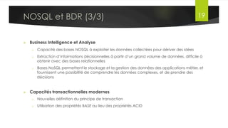 Lambda Architecture
•  Besoins
§  Support de fortes sollicitations en lecture et écriture (mise à jour
incrémentale)
§  Scalabilité et tolérance aux pannes
•  Technologies
§  Cassandra
§  Hbase
§  Redis
§  ElasticSearch
Dr. Lilia SFAXI www.liliasfaxi.wix.com/liliasfaxi Slide 19
Serving Layer: Realtime Views
 