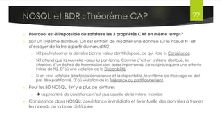 Lambda Architecture
Avantages
•  Données de base sont immuables et conservées en entier
•  Grande tolérance aux fautes contre les pannes matérielles et les
erreurs humaines
•  Supporte une variété de cas d’utilisation qui incluent un requêtage à
faible latence tout autant que des mises à jour
•  Capacité de « scaling out » linéaire
•  Facilement extensible
Inconvénients
•  Peut s’avérer coûteuse en terme de mise en place et expertise
Dr. Lilia SFAXI www.liliasfaxi.wix.com/liliasfaxi Slide 22
Caractéristiques
 