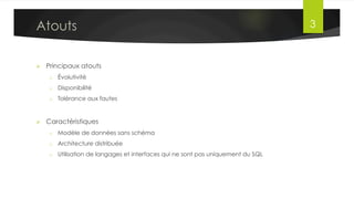 Traitement par lot: Batch Processing
•  A accès à toutes les données
•  Peut réaliser des traitements lourds et complexes
•  Est en général plus concerné par le débit (nombre d’actions réalisées
en une unité de temps) que par la latence (temps requis pour réaliser
l’action) des différents composants du traitement
•  Sa latence est calculée en minutes (voire plus)
•  Cible les caractéristiques volume et variété des Big Data
Dr. Lilia SFAXI www.liliasfaxi.wix.com/liliasfaxi Slide 3
Caractéristiques
 
