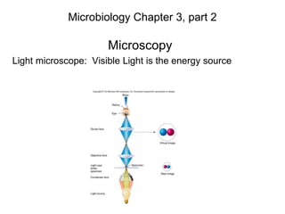 Microbiology Chapter 3, part 2
Microscopy
Light microscope: Visible Light is the energy source
 