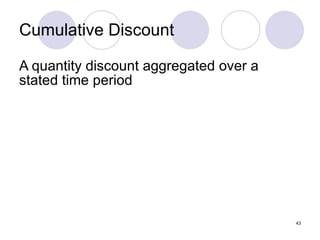 Cumulative Discount A quantity discount aggregated over a stated time period 