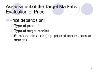 Assessment of the Target Market’s Evaluation of Price ,[object Object],[object Object],[object Object],[object Object]