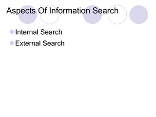 Aspects Of Information Search Internal Search External Search 