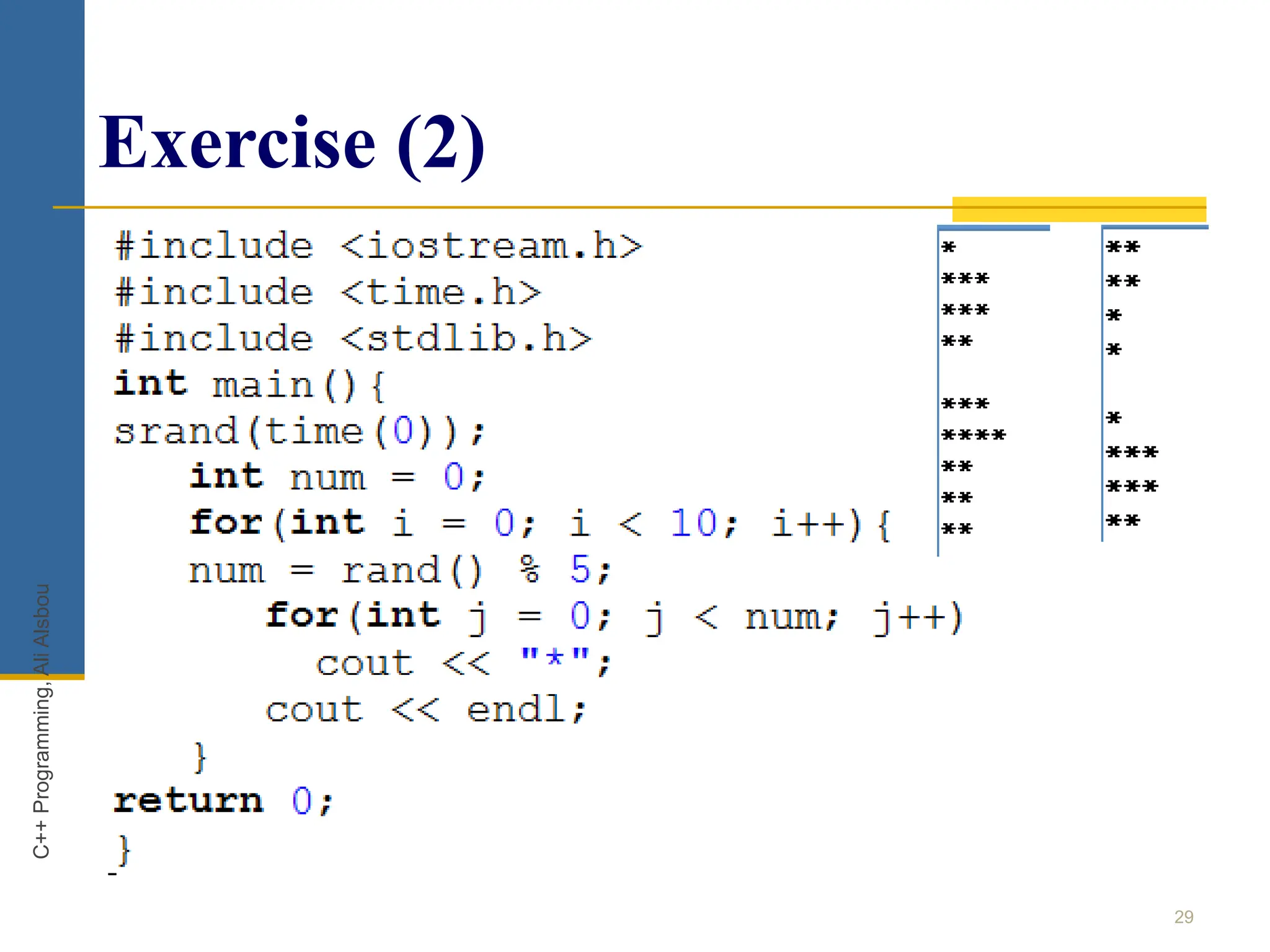 Exercise (2)
29
C++
Programming,
Ali
Alsbou
 
