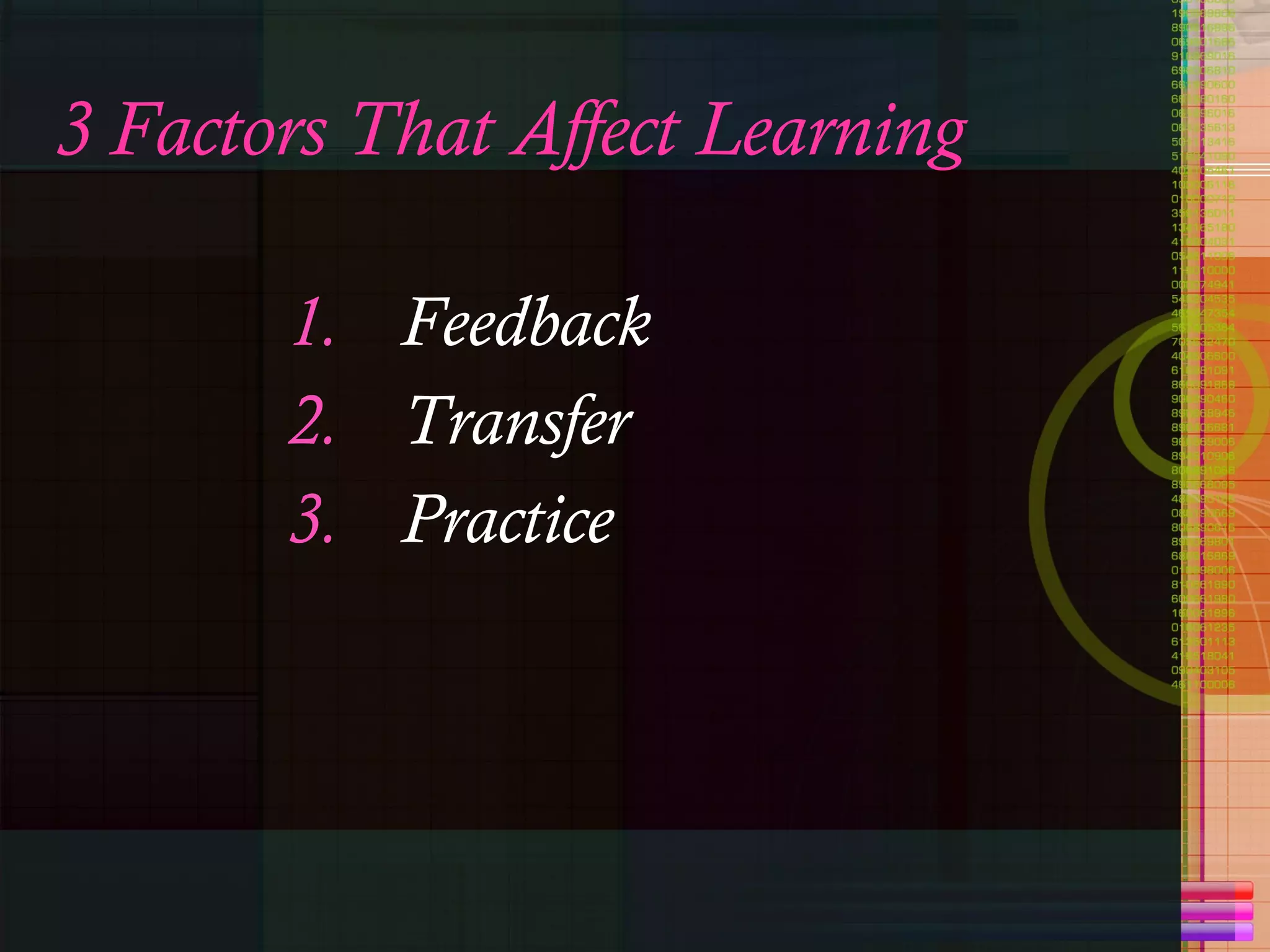 3 Factors That Affect Learning Feedback Transfer Practice 
