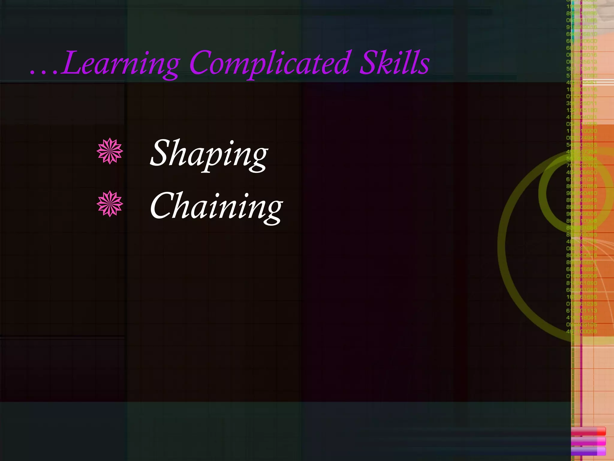 … Learning Complicated Skills Shaping Chaining 