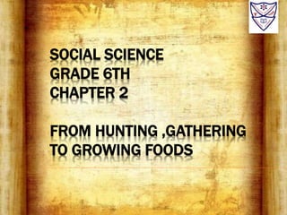 SOCIAL SCIENCE
GRADE 6TH
CHAPTER 2
FROM HUNTING ,GATHERING
TO GROWING FOODS
 