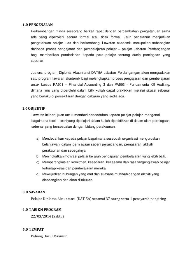 Contoh Kertas Kerja Lawatan