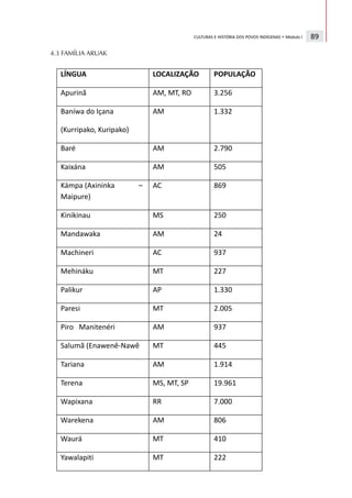 CULTURAS E HISTÓRIA DOS POVOS INDÍGENAS • Módulo I   89

4.3 FAMÍLIA ARUAK
 