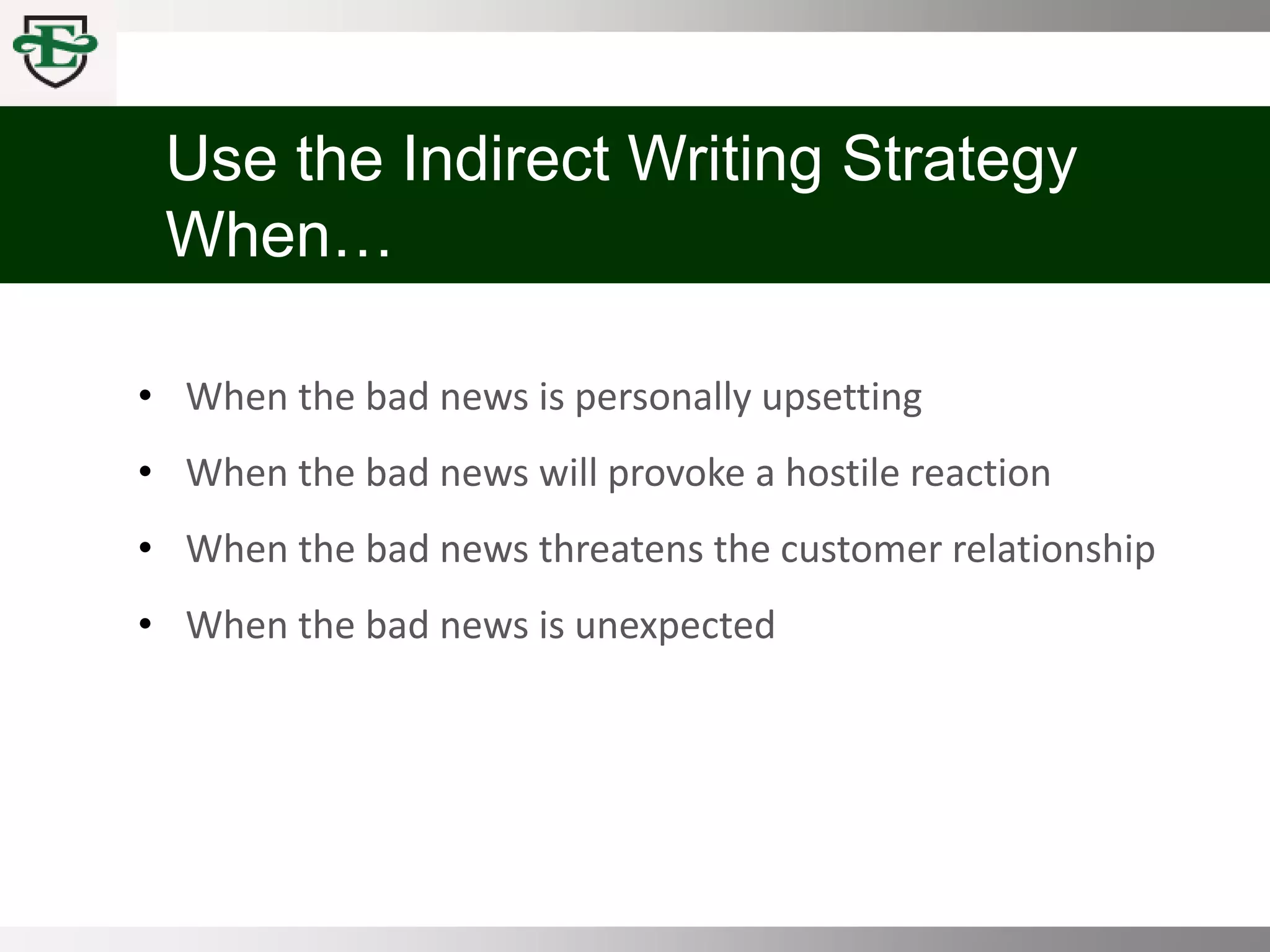 COMM 100 Chpt 7 Writing Strategies for Delivering Negative News