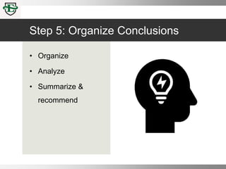 Step 5: Organize Conclusions
• Organize
• Analyze
• Summarize &
recommend
 