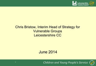 1
Chris Bristow, Interim Head of Strategy for
Vulnerable Groups
Leicestershire CC
June 2014
 
