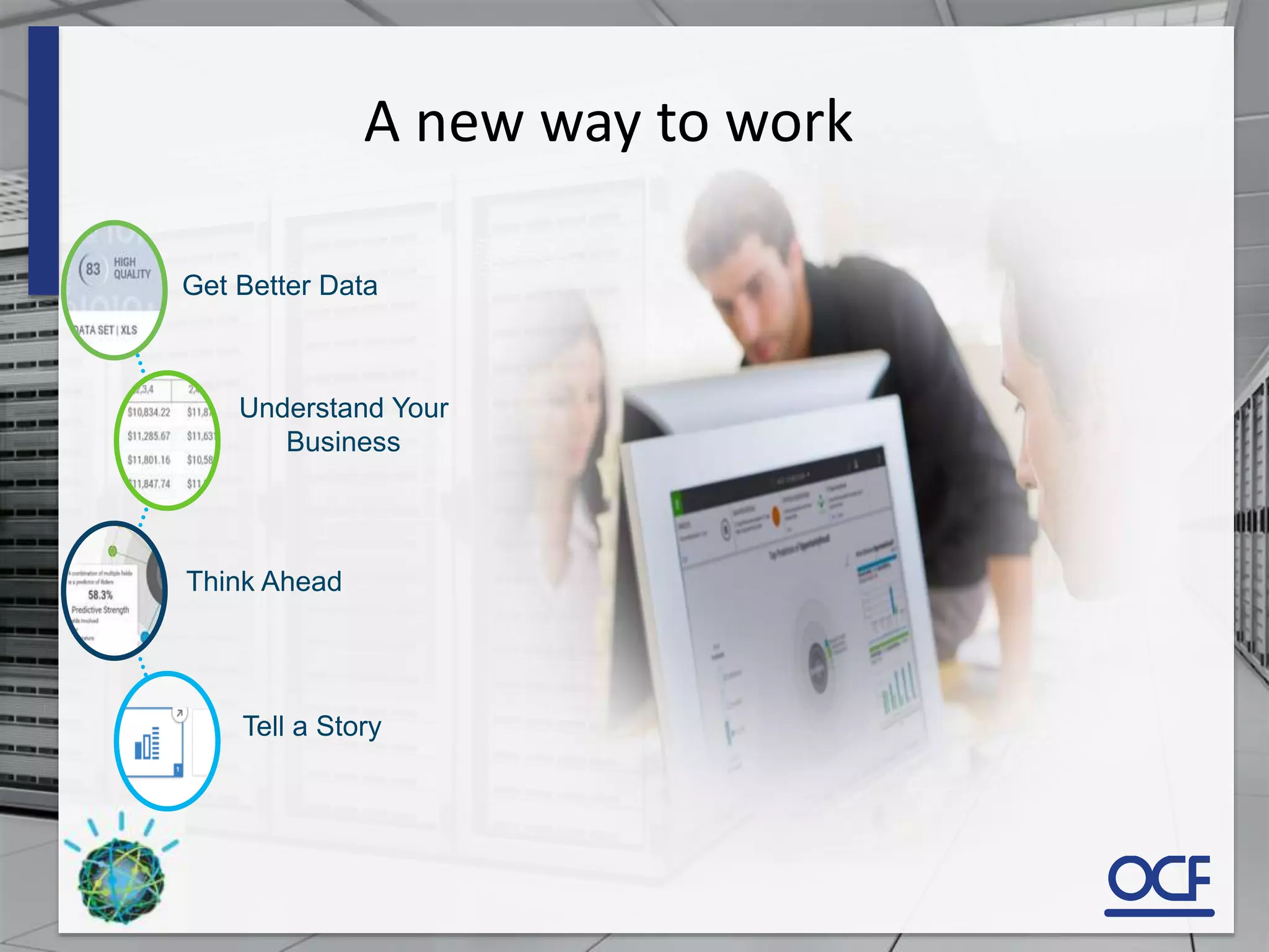 A new way to work
Get Better Data
Understand Your
Business
Think Ahead
Tell a Story
 