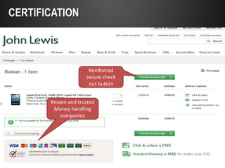 CERTIFICATION



                         Reinforced
                        secure check
                         out button


›          Known and trusted
            Money handling
              companies
 