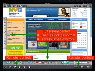 Full system control:
                   •   use the Dock as normal
                   •    access Smart controls




Remoter controls                        Remoter controls
 