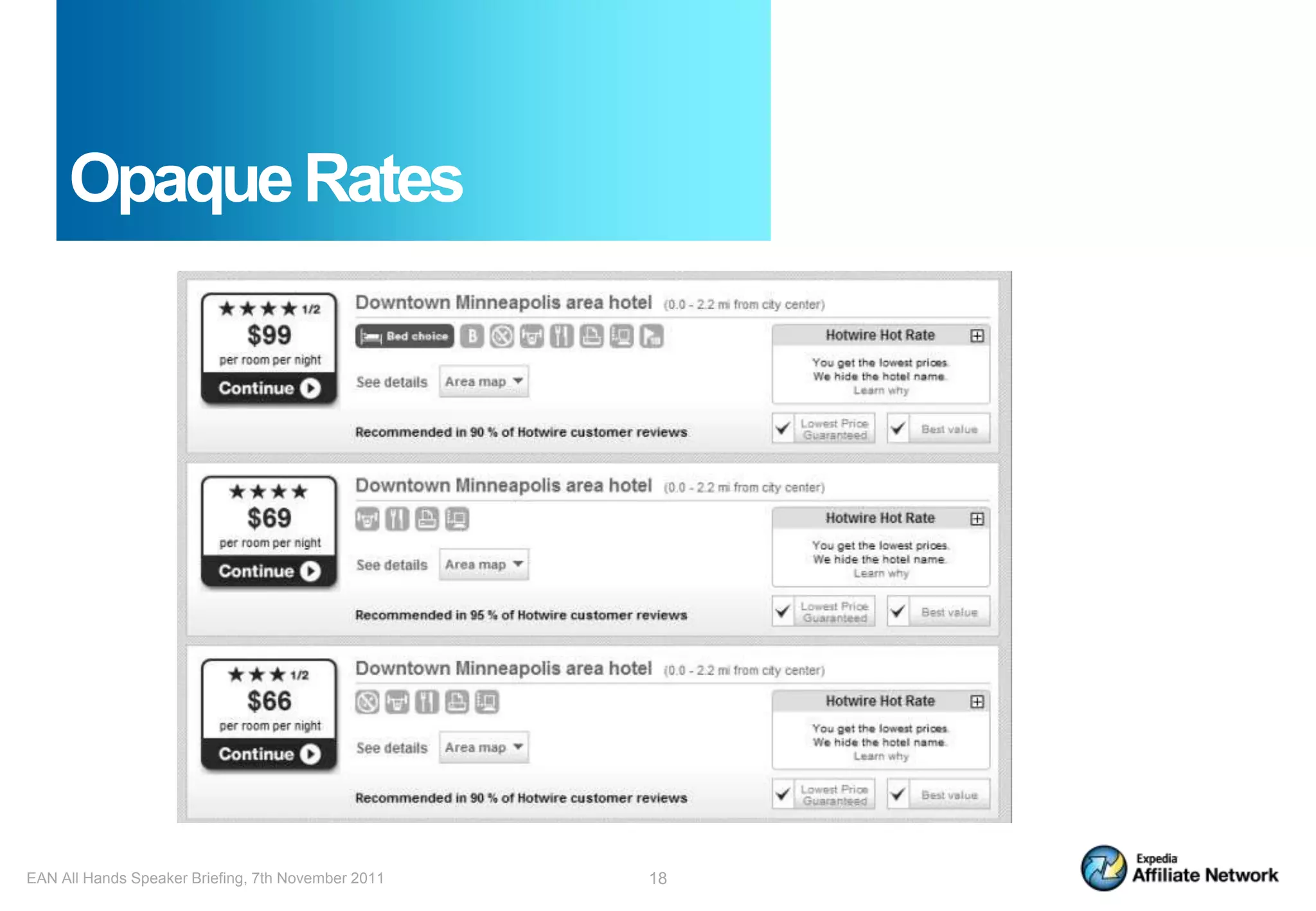 Opaque Rates




EAN All Hands Speaker Briefing, 7th November 2011   18
 