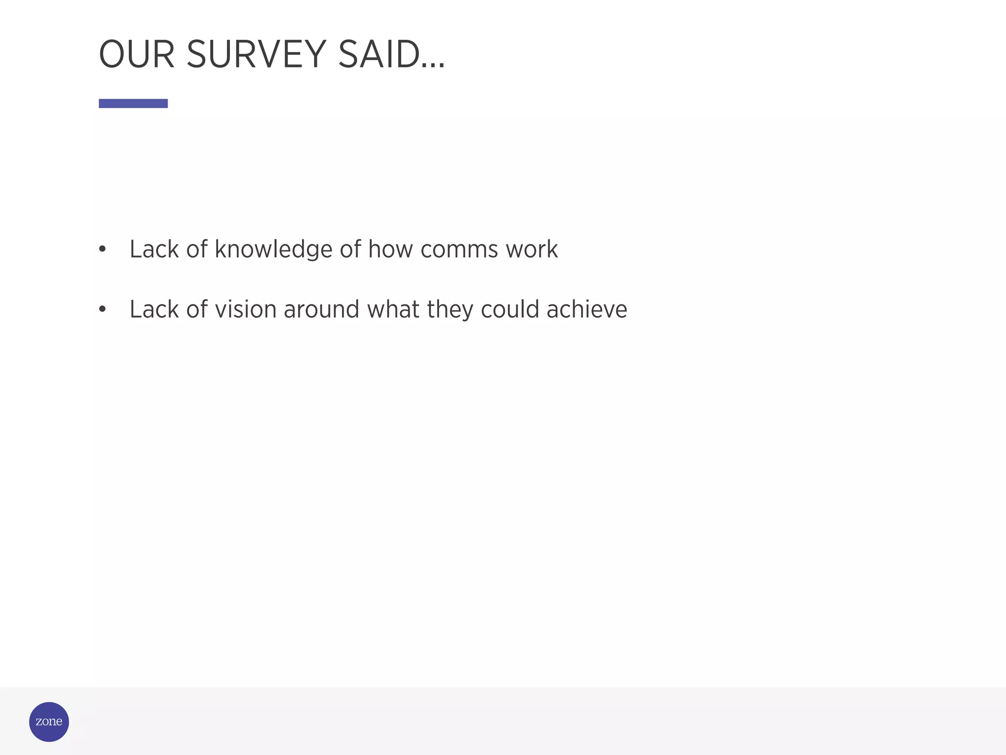 Campaigning
for change
OUR SURVEY SAID…
•  Lack of knowledge of how comms work
•  Lack of vision around what they could achieve
 
