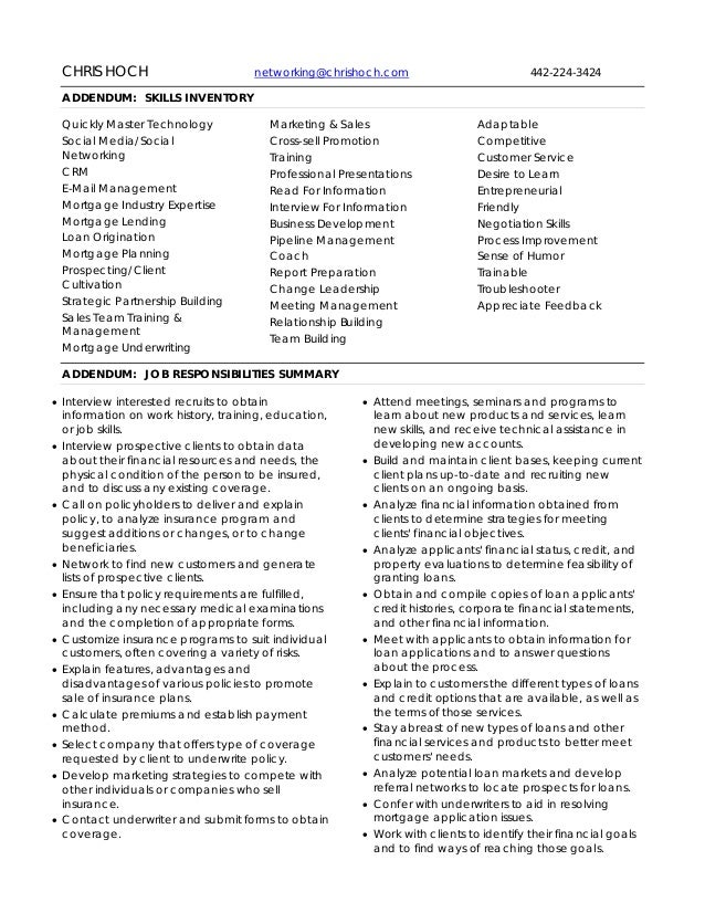 addendum to resumes