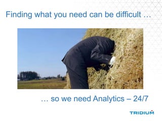 Finding what you need can be difficult …
… so we need Analytics – 24/7
 