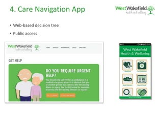 4. Care Navigation App
• Web-based decision tree
• Public access
 