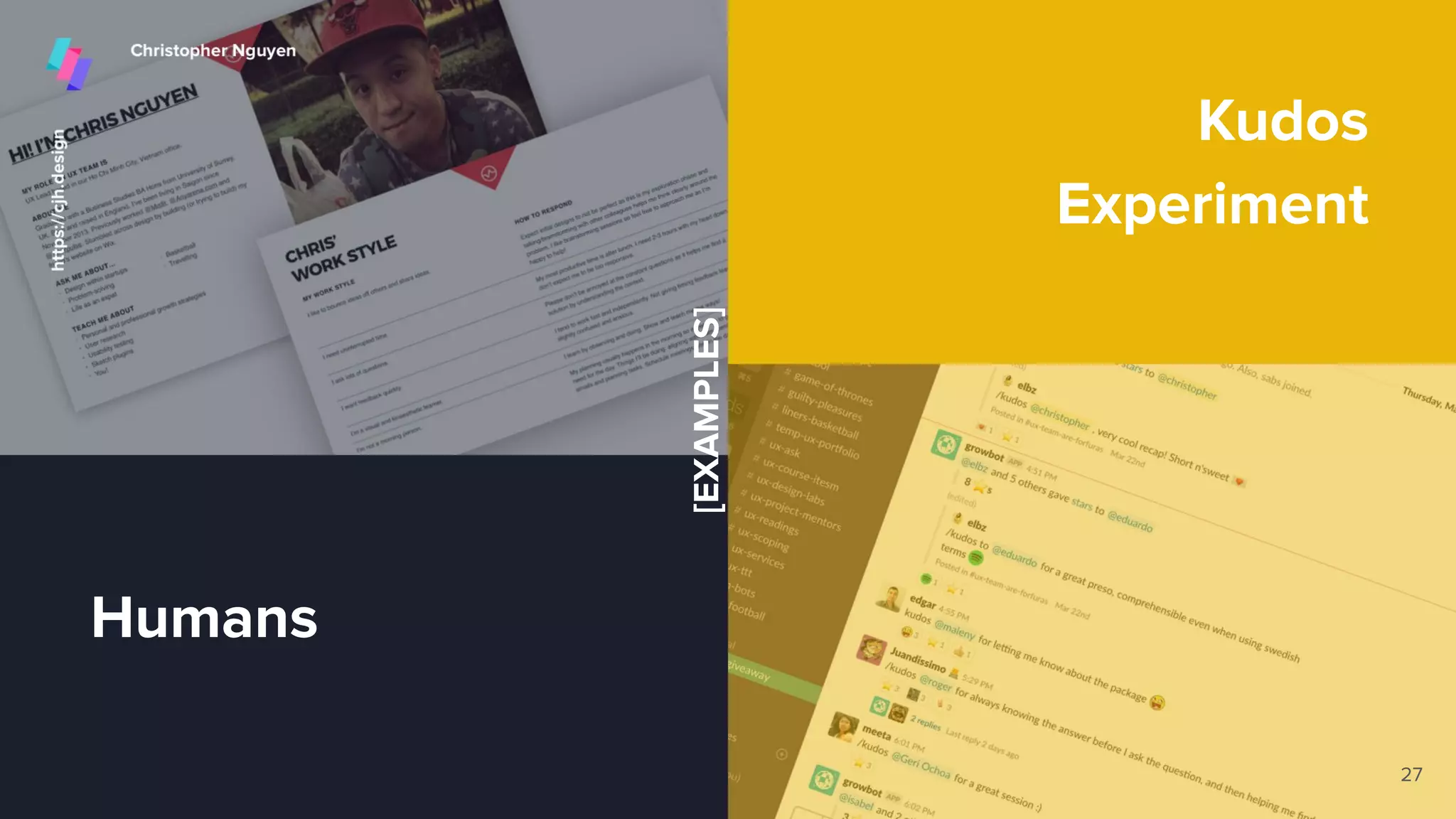 Humans
27
[EXAMPLES]
Kudos
Experiment
 