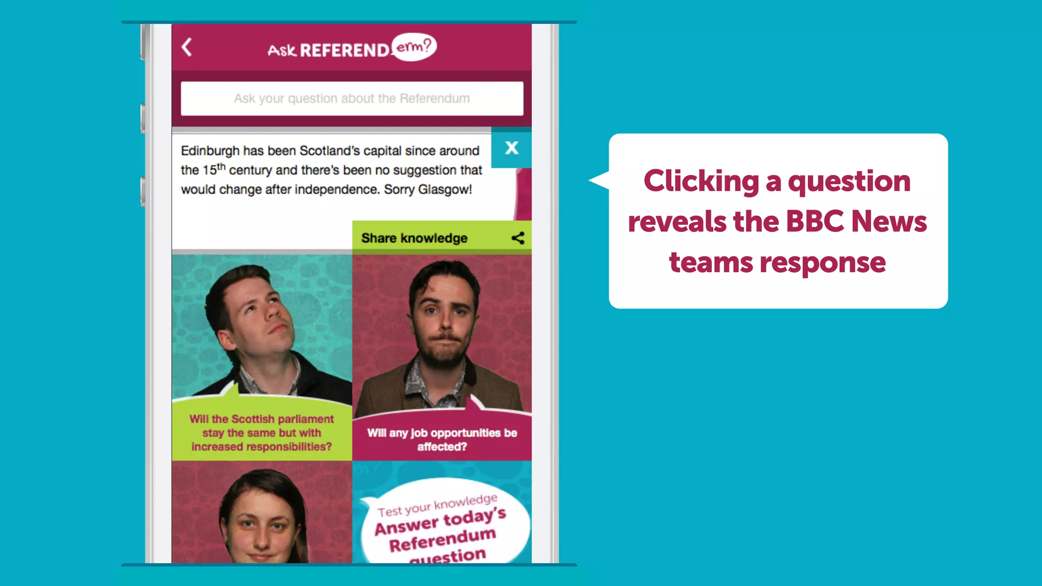 Clicking a question
reveals the BBC News
teams response
 