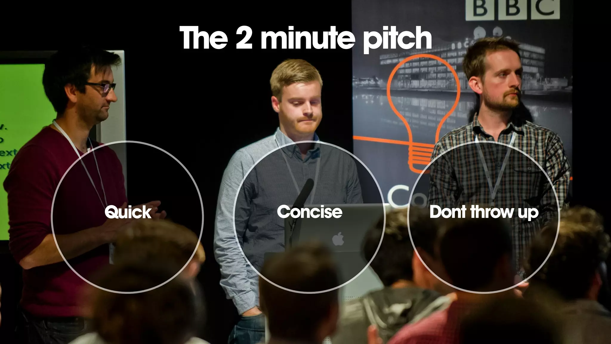 What is it?
The 2 minute pitch
Quick Concise Dont throw up
 
