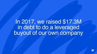 SUBTITLE, NAME, ETC
In 2017, we raised $17.3M
in debt to do a leveraged
buyout of our own company
 