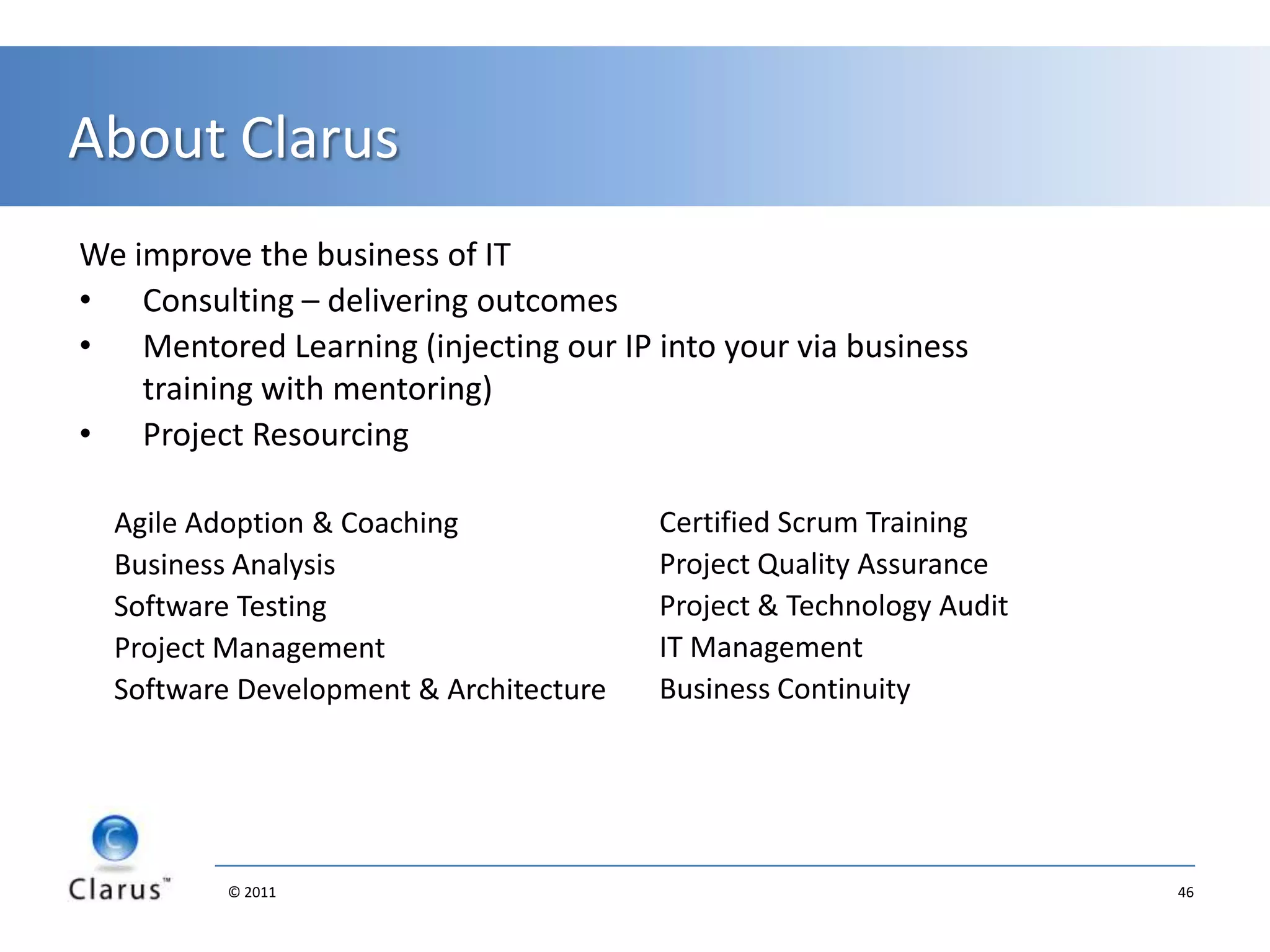 4. The changing role of managementPeople don't set out to fail each day - they set out to succeed Successful managers create an environment for success, empower their people and then stand aside Servant leadershipDefine the "what" not the "how"Accept that people don't work for money, they work for AMPAutonomy, Mastery, PurposeThe world is changing and Gen-Y are helping challenge the status quoManage them as you would a team of volunteers