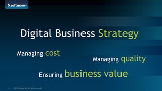 ©2015 Software AG. All rights reserved.6 |
Digital Business Strategy
Managing cost
Ensuring business value
Managing quality
 