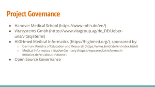 Project Governance
● Hanover Medical School (https://www.mhh.de/en/)
● Vitasystems Gmbh (https://www.vitagroup.ag/de_DE/Ue...