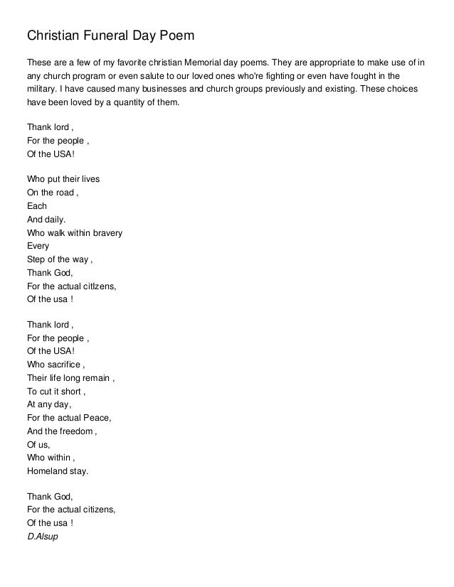 Christian Funeral Day Poem S