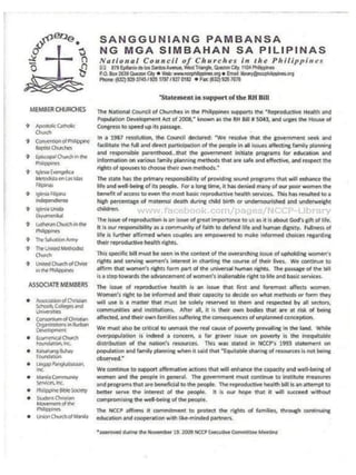 Christian Groups' Position Papers on the RH Bill