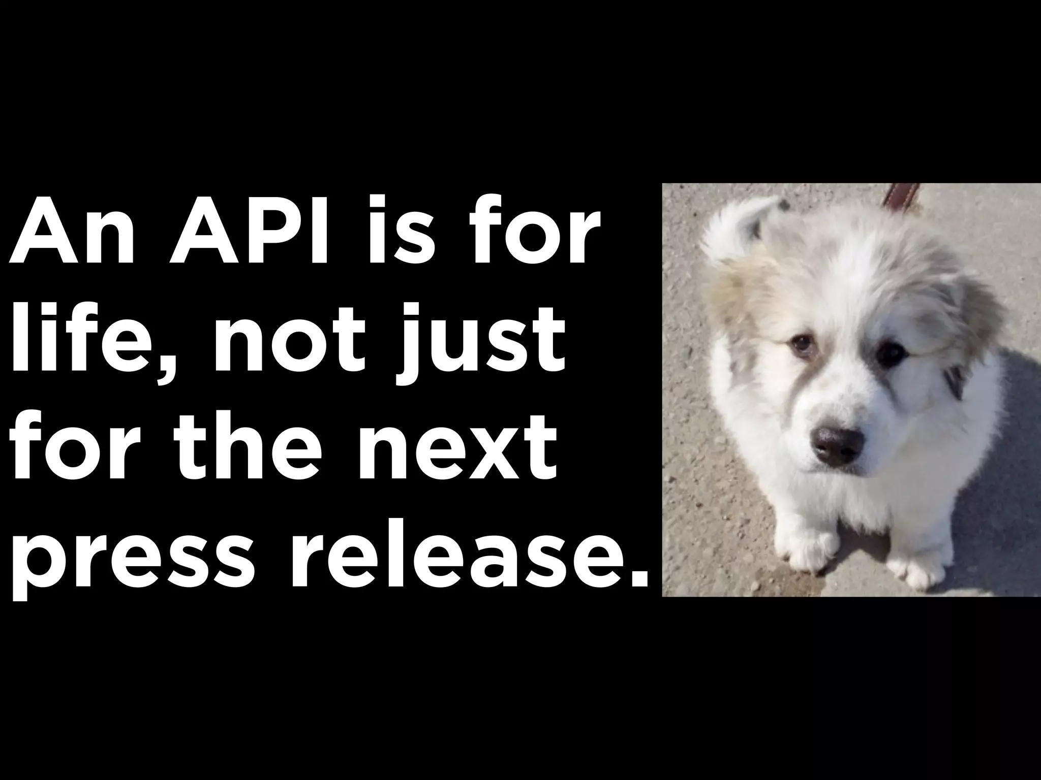 An API is for
life, not just
for the next
press release.
 