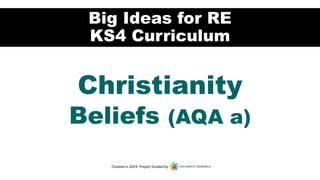 Big Ideas for RE
KS4 Curriculum
Christianity
Beliefs (AQA a)
Created in 2019. Project funded by
 