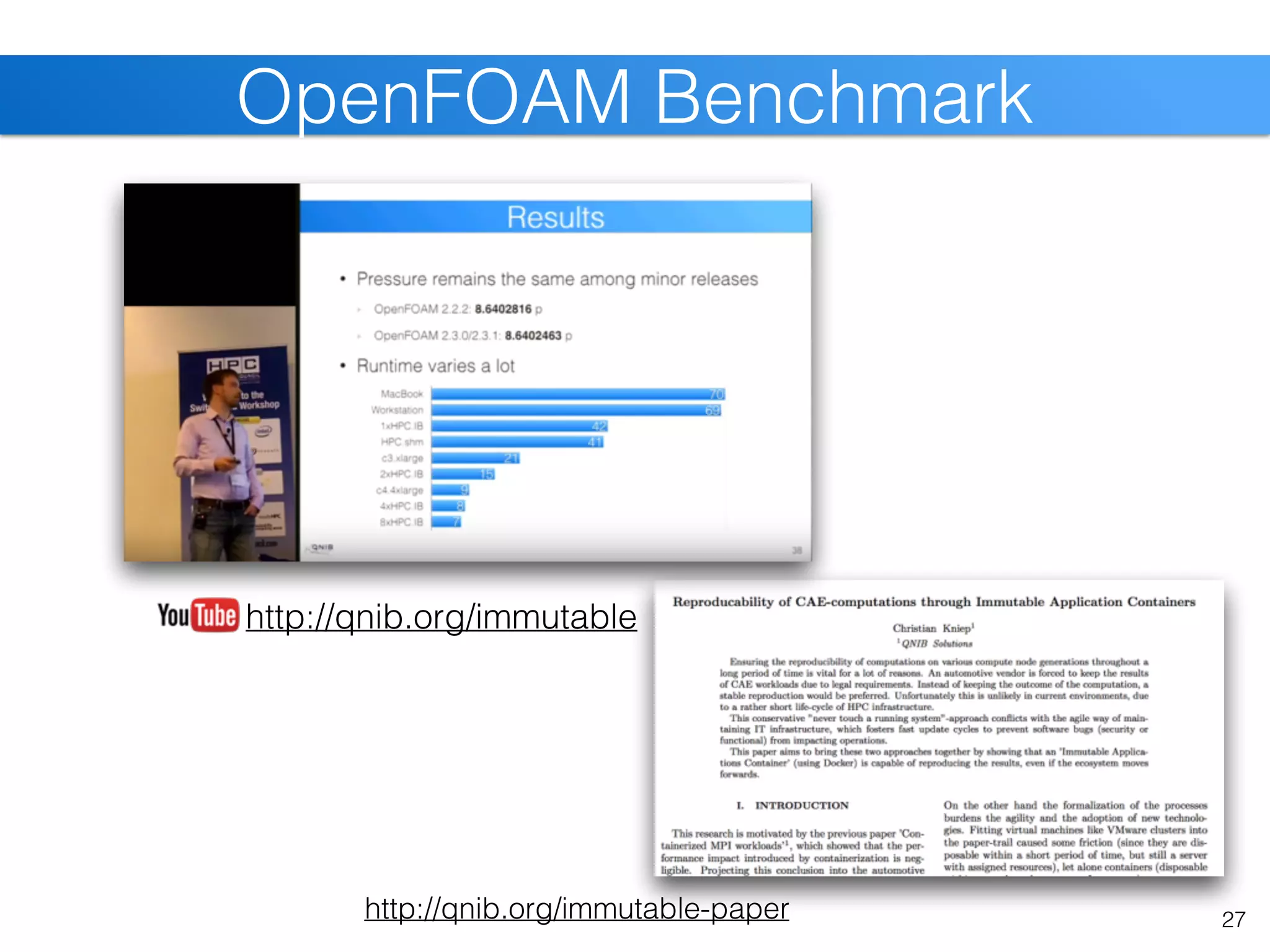 27
OpenFOAM Benchmark
http://qnib.org/immutable
http://qnib.org/immutable-paper
 